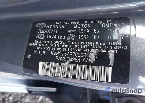 2012 Hyundai Accent Gs z USA, uszkodzony, nr VIN KMHCT5AE7CU004891